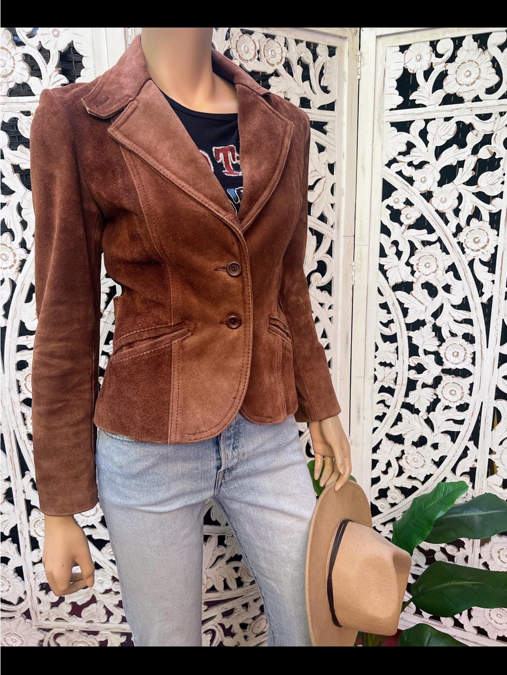 Vintage Brown Suede Leather Western Blazer Jacket Made in Argentina